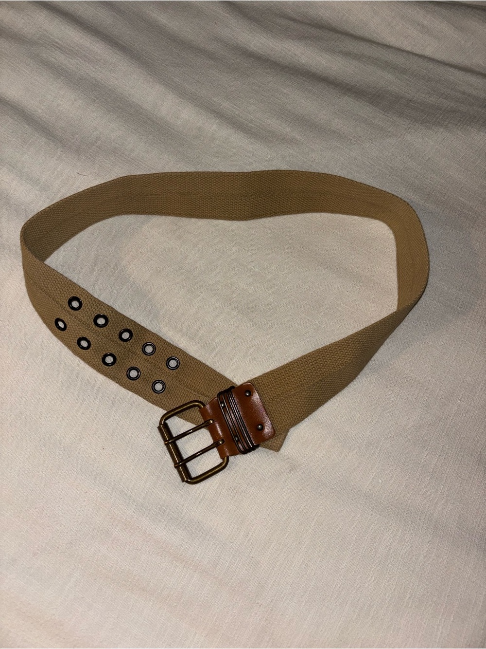 Tan Canvas Belt with Brown Leather Accents